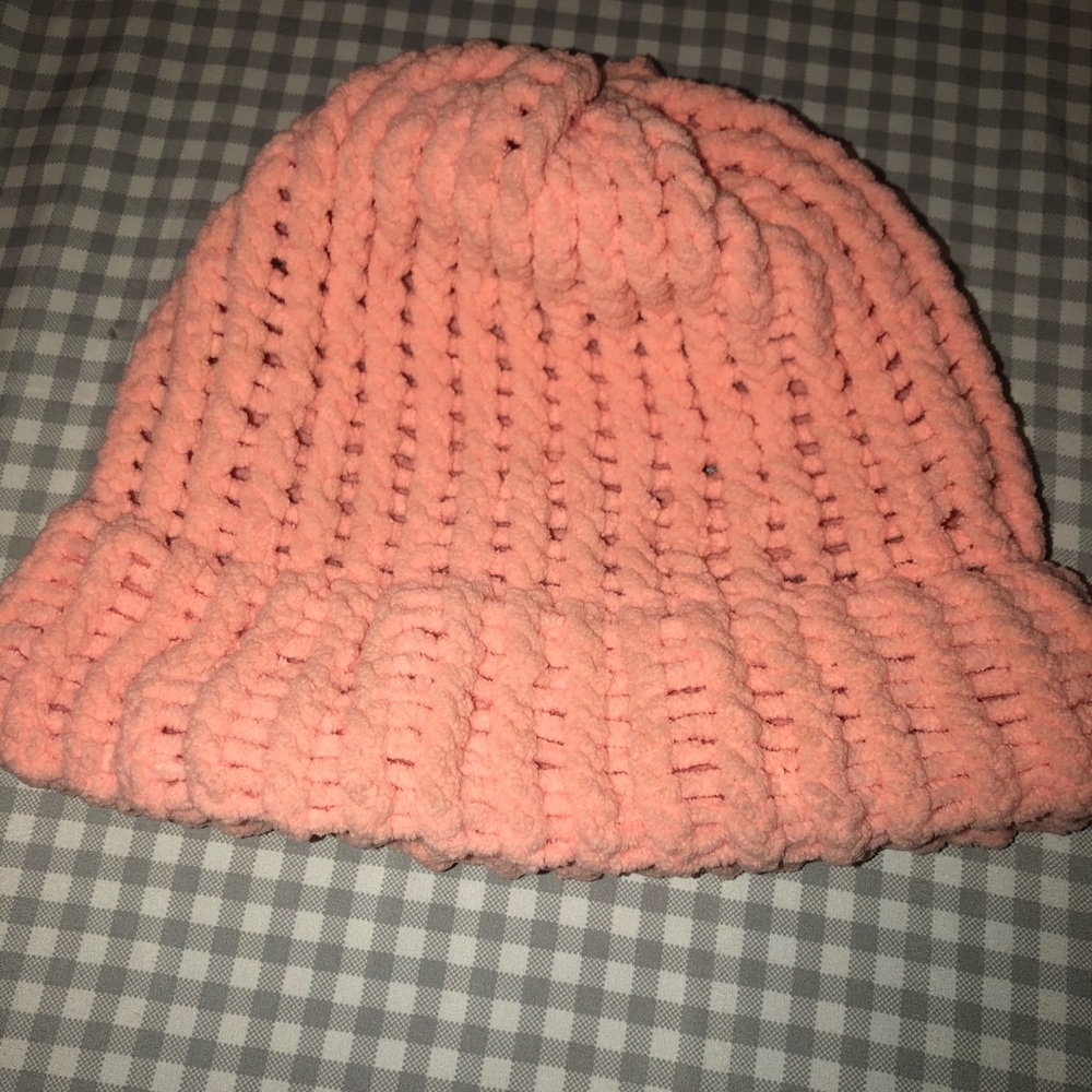 Hand made knitted baby pink beanie